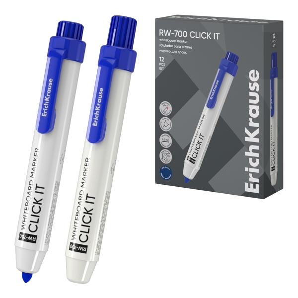 ErichKrause RW-700 Click it Rotulador para Pizarra Blanca - Sistema Retractil - Punta Conica - Trazo de 2.0mm - Tinta a Base de Alcohol - No Toxico - Facil de Borrar - Secado Rapido - Color