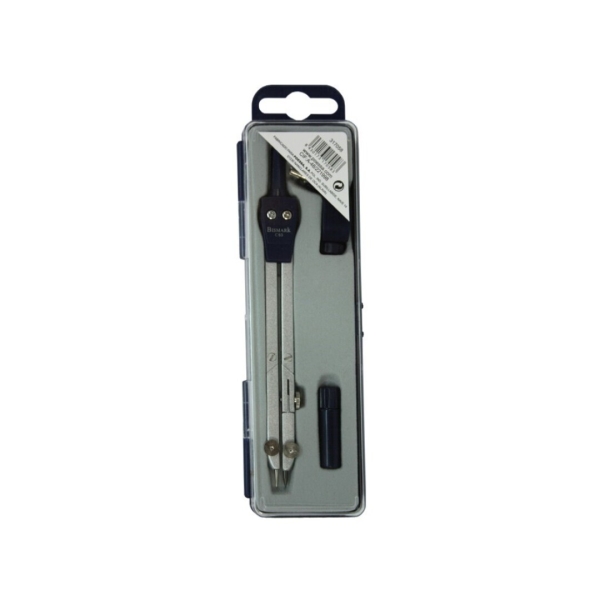 Bismark Compas Escolar con Doble Articulacion y Adaptador Universal - Presentado en Estuche de Plastico - Color Negro/Acero