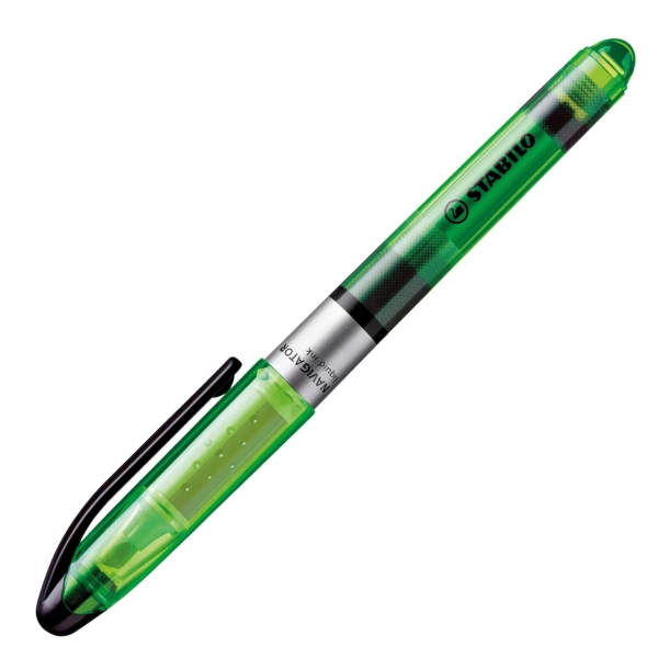 Stabilo Navigator Marcador Fluorescente - Zona de Agarre - Diseño Delgado - Practico Clip para Llevar - Trazo entre 2 y 5mm - Color Verde · Pack de 10 uds.