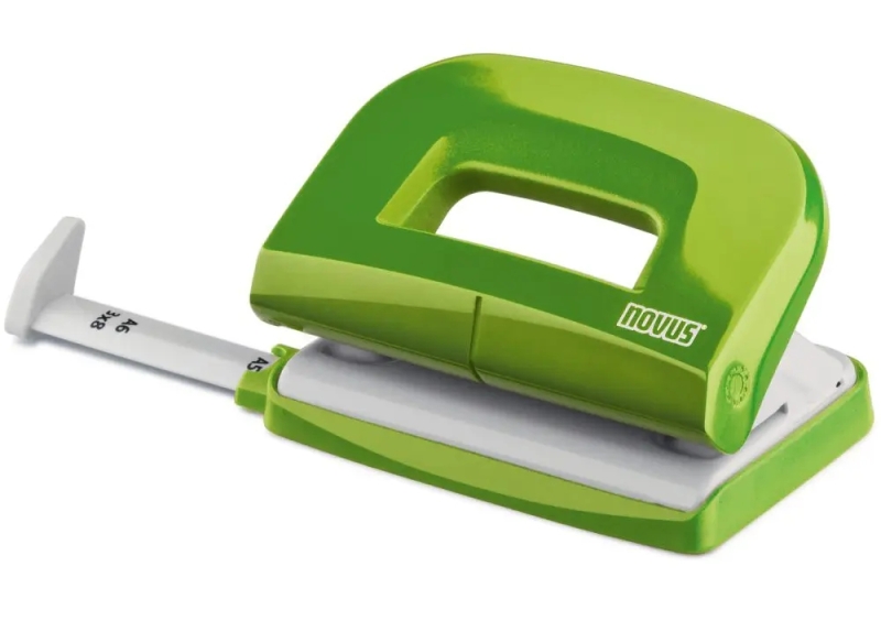 Novus E210 Fresh Perforadora Pequeña de Papel - Hasta 10 Hojas - Guia de Posicionamiento - Punzones 5.5mm - Color Verde