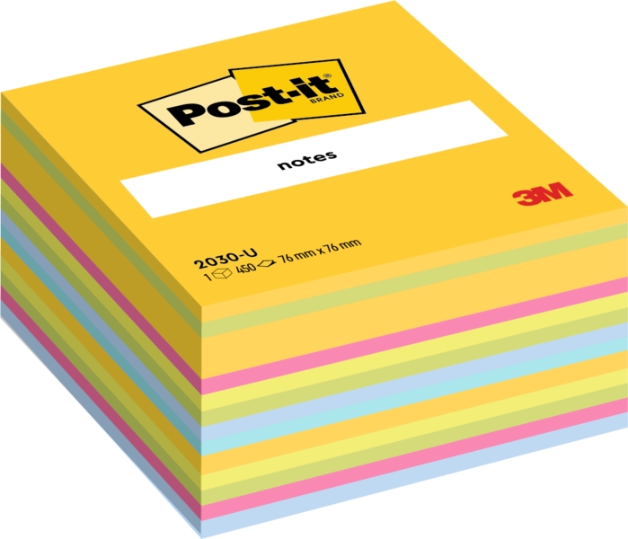 Post-It Cubo de 450 Notas Adhesivas Reposicionables - Forma Cuadrada - 76x76mm - Colores Surtidos