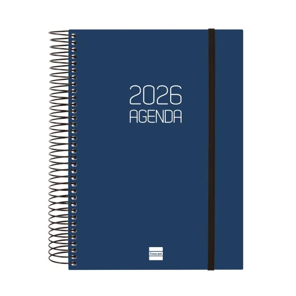 Finocam Opaque Agenda de Espiral en Catalan - Anual 2026 - Tapa Ligera - Cierre con Goma Elastica - Formato E10 - 175x29x212mm - 1 Dia por Pagina - Color Azul