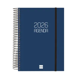 Finocam Opaque Agenda de Espiral en Catalan - Anual 2026 - Tapa Ligera - Cierre con Goma Elastica - Formato E10 - 175x29x212mm - 1 Dia por Pagina - Color Azul