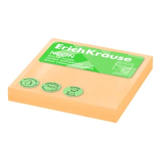 ErichKrause Neon Bloc de 100 Notas Adhesivas Reposicionables - Papel de 75g/m2 - 75x75mm - Pegamento a Base de Agua - Color Naranja · Pack de 12 uds.