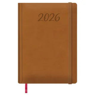 Dohe Manaos Agenda Anual - Dia Pagina - Cubierta en Polipiel - Cierre con Goma Elastica - Papel Ahuesado - Sabado y Domingo misma Pagina - Tamaño 17x24cm - Color Marron