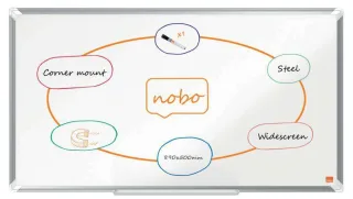 Nobo Premium Plus Pizarra Magnetica de Acero Lacado Panoramica 890x500mm - Montaje en Esquina - Blanco