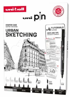 Uni-ball Uni Pin Urban Sketching Pack de 8 Rotuladores Calibrados 0.1, 0.3, 0.5, Brush y CS3 + 1 Portaminas Shalaku S + 4 Tutoriales + Consejos y Sugerencias de DA COFFEE TIME - Tinta Pigmen