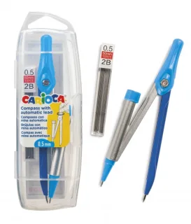 Carioca Compas Ajustable con Portaminas - Kit de Carga Mina HB 0.5 - Descenso de la Mina por Clic - Color Varios