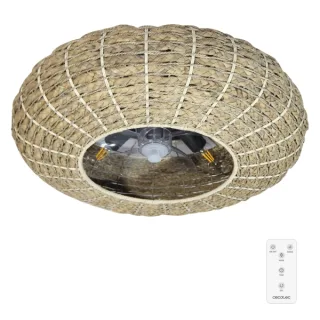 Cecotec EnergySilence LampAero 650 Natural Wicker Ventilador de Techo con 5 Aspas y Luz - 20W - Tulipa de Yute - Lampara con 3 Tonos - Temporizador - 3 Velocidades - Modo Invierno - Color Ma