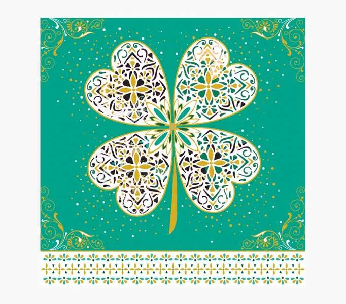 Pictura Tarjeta Arabesque - 16x16cm - Tematica Trebol de Cuatro Hojas - Tarjeta Triptica sin Envoltorio - Incluido Sobre Blanco - Papel con Certificacion FSC