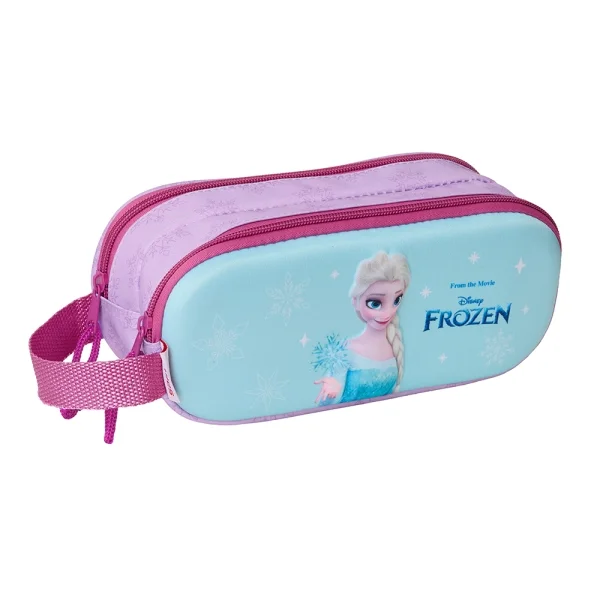 Safta Frozen Estuche Portatodo 3D - 2 Compartimentos - Asa de Mano - 21x8x6cm - Color Rosa/Azul