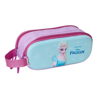 Safta Frozen Estuche Portatodo 3D - 2 Compartimentos - Asa de Mano - 21x8x6cm - Color Rosa/Azul
