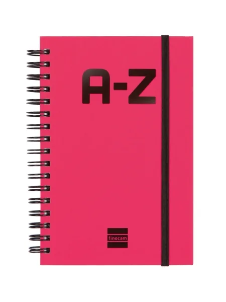 Finocam A-Z Indice Alfabetico - Formato 8º - 100x150mm - Tapas de Carton Forrado - Papel de 80g/m2 - Cierre con Goma Elastica - Espiral Doble Metalica - Color Magenta