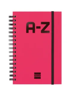 Finocam A-Z Indice Alfabetico - Formato 8º - 100x150mm - Tapas de Carton Forrado - Papel de 80g/m2 - Cierre con Goma Elastica - Espiral Doble Metalica - Color Magenta
