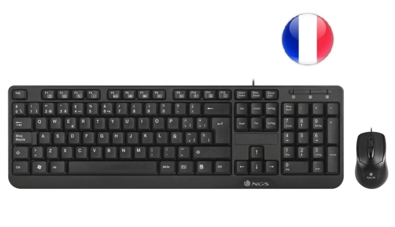 NGS Cocoa Kit Teclado Multimedia y Raton con Cable - QWERTY Frances - 12 Teclas Multimedia - Color Negro