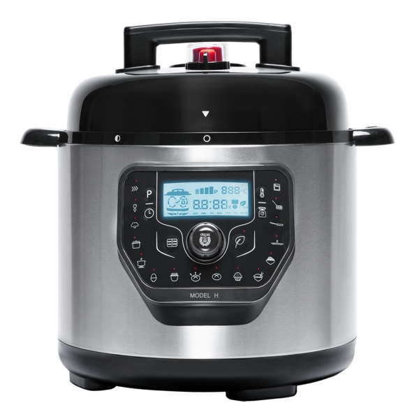 Cecotec H Deluxe Olla GM Programable con Tapa Abatible - Capacidad 6L - Antiadherente - Bascula - Pantalla LCD - Ergonomico - Temperatura Regulable hasta 200ºC - Control por Voz - Color Negr