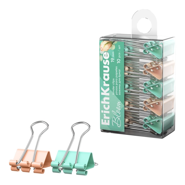 ErichKrause Pastel Bloom Pack de 10 Pinzas Sujetapapeles - 19mm de Ancho - Metalicas - Capacidad hasta 80 Hojas - Colores Surtidos