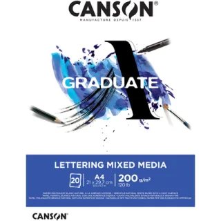 Canson Graduate Lettering Multitecnica Bloc Encolado de 20 Hojas A4 de 200g - Satinado - Color Blanco