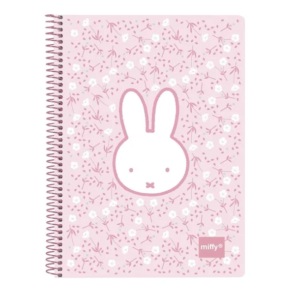 Safta Miffy Flores Cuaderno Espiral - Formato Cuarto - 80 Hojas Cuadriculado 4x4mm - Papel 80g/m2 - Tapas Duras - 155x10x220mm - Color Rosa