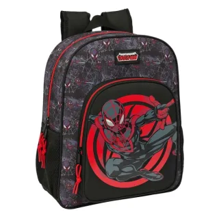 Safta Miles Morales Mochila - Adaptable a Carro - Portabotellas - Tirador Doble - Hombreras Ergonomicas Acolchadas - Bolsillo Frontal - Asa de Mano Superior - 15L - 320x120x380mm - Color Neg