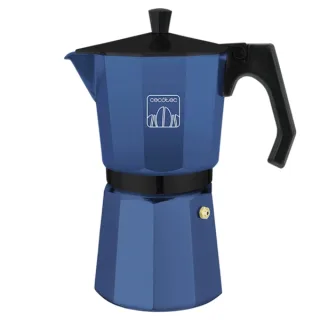 Cecotec Mokclassic 300 Cafetera Italiana para 3 Tazas - Aluminio Fundido - Apta para Gas, Electrica y Vitro - Facil de Desmontar - Junta de Silicona - Valvula de Seguridad - Color Azul