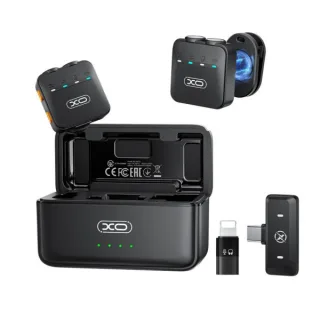 XO MC15 Pack de 2 Microfonos Inalambricos de Solapa - Autonomia hasta 36h - Reduccion de Ruido con IA - Fijacion Magnetica - Estuche 650mAh - 100Hz-10kHz - iPhone y Android - Color Negro