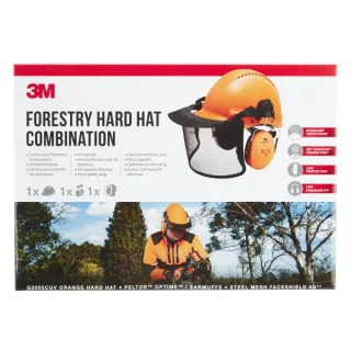 3M Pack Forestal de Seguridad para Cabeza - Casco Protector - Orejeras Auditivas - Pantalla Facial de Malla de Acero - Color Naranja