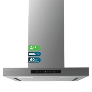 Cecotec Bolero Flux TT 608000 Slim Glass Black A++ Campana Extractora de 60cm - 210W - Succion 800m3/h - Luz LED - Pantalla LED - Incluye Accesorios - Acero Inoxidable - Filtros de Carbono -