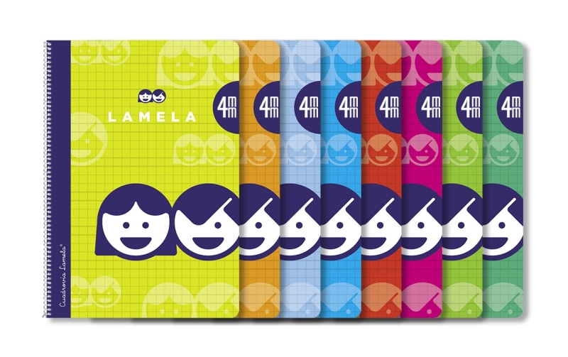 Lamela Pack de 10 Cuadernos de Espiral con 80 Hojas de 70g/m2 con Margen - Formato Folio - Pauta Cuadrovia de 4mm - Cubierta de Cartoncillo Plastificado - Papel Offset Blanco Extra - Colores Surtidos