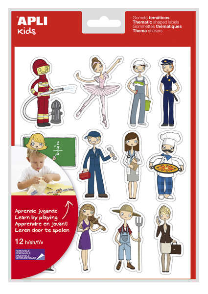 Apli Gomets Tematicos las Profesiones - 144 Unidades - Adhesivo Removible - Desarrollados con Educadores - Ilustraciones Divertidas - Adhesivo Base Agua - Libre de Disolventes - Coloridos