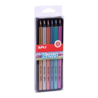 Apli Lapices Jumbo Metal Pack con 6 Lapices de Colores Jumbo - 5mm de Grosor - Forma Triangular para Mejor Sujecion y Cobertura - Colores Metalizados Surtidos