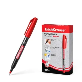 Erichkrause Marcador Permanente Fp-50 - Punta Fina de 0.6mm - Resistente a La Luz y El Agua - Color Rojo · Pack de 12 uds.