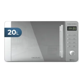 Cecotec ProClean 5020 Mirror Microondas - Potencia 700W - Capacidad 20L - Pantalla LED - Acero Inoxidable - Seguro Infantil - Revestimiento Facil de Limpiar - Color Gris