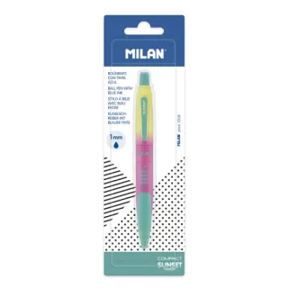 Milan Compact Sunset Blister con 1 Boligrafo de Bola Retractil - Tinta Azul - Punta Redonda 1mm - Colores Surtidos