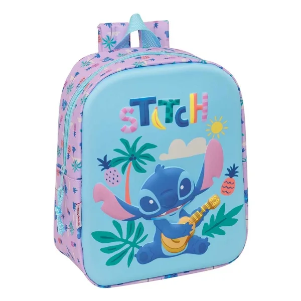 Safta Stitch Mochila Guarderia 3D - 6L - Cremallera - Asa de Mano - 22x27x10cm - Color Azul Pastel