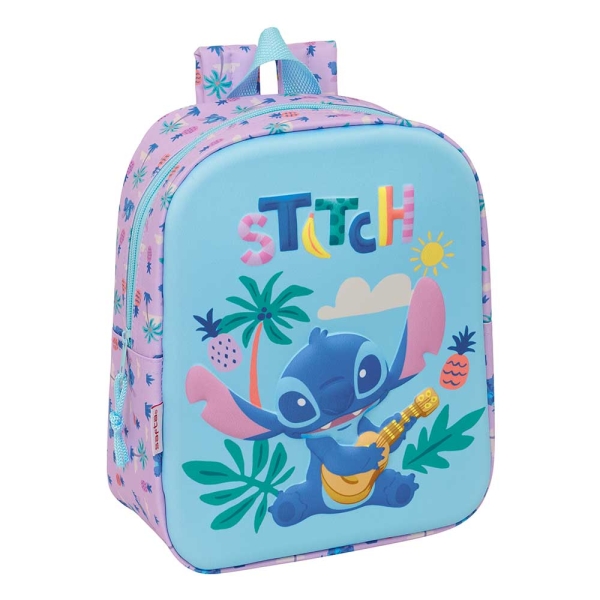 Safta Stitch Mochila Guarderia 3D - 6L - Cremallera - Asa de Mano - 22x27x10cm - Color Azul Pastel