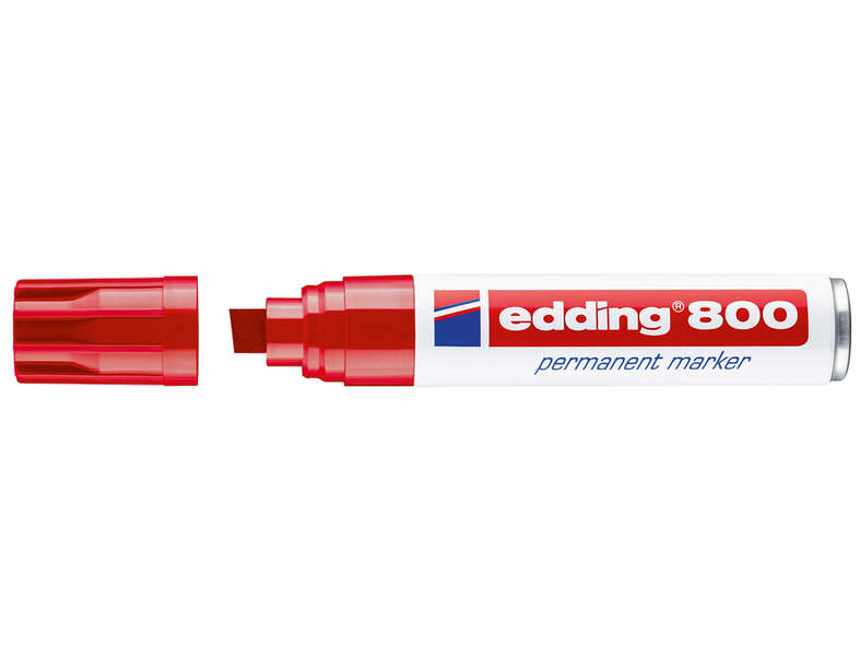 Edding 800 Rotulador Permanente - Punta Biselada - Trazo entre 4 y 12 mm. - Recargable - Secado Instantaneo - Color Rojo · Pack de 5 uds.