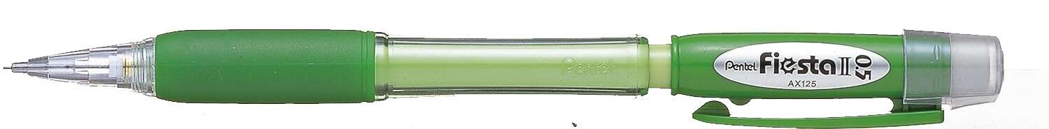 Pentel Fiesta II Portaminas HB 0.5mm con Goma - Incluye 2 Recargas - Grip de Goma - Diseño Ergonomico - Color Verde · Pack de 12 uds.