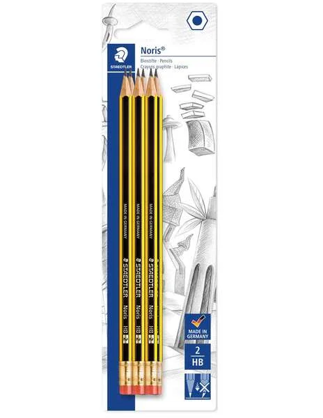 Staedtler Noris 122 Pack de 6 Lapices de Grafito Hexagonales 2HB con Goma - Resistencia a la Rotura - Madera de Bosques Sostenibles