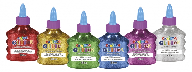 Carioca Glitter Glue Pack de 12 Botellas de 88ml - Tapa con Dispensador - Decoracion con Efecto Glitter - Aplicacion Directa - Secado en 30 Minutos - sin Disolventes - Color Varios