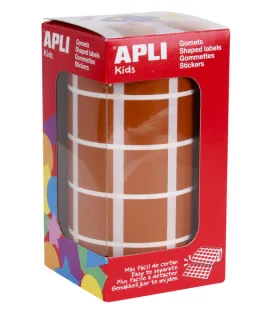 Apli Rollo con 1.770 Gomets Cuadrados 20x20mm - 59 Hojas Pretroqueladas - Ideal para Actividades Infantiles - Normas EN-71 y FSC - Adhesivo Base Agua - Color Marron