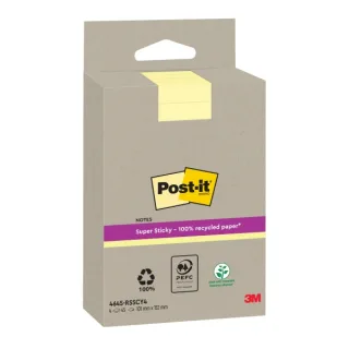 Post-It Super Sticky Pack de 4 Blocs de 45 Notas Adhesivas Recicladas - Forma Rectangular - 102x152mm - Color Amarillo Claro