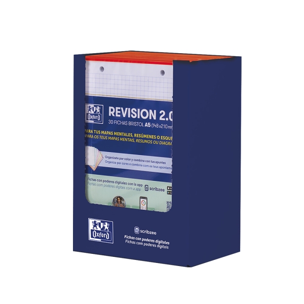 Oxford Expositor con 10 Packs de 30 FlashCards 2.0 - Formato A5 - Cuadricula 5x5mm - Cartulina de 250g - Digitalizacion de Textos con App - Color Rojo