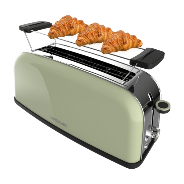 Cecotec Toastin' Time 850 Tostadora de Ranura Larga - 850W - Ranura Ancha hasta 3.8cm - Acabado en Acero Inoxidable - Calienta Panecillos - Apagado Automatico - 7 Niveles de Tostado - Color