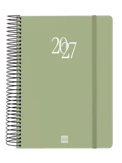 Finocam Espiral Basics My Agenda - Anual 2027 - 1 Dia por Pagina - Formato E10 - 155x212mm - Espiral - Tapa Dura de Carton Forrado - Esquinas Microperforadas - Papel de 70g/m2 - Color Verde