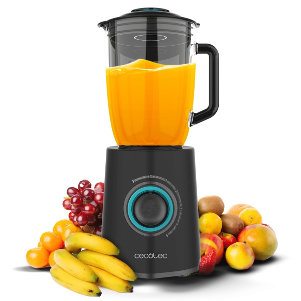 Cecotec Power Black Titanium 2300MAX Mix Go Batidora de Vaso - 2300W - Jarra de 1.5L - 6 Cuchillas Titanio - 5 Velocidades - Funcion Turbo - Accesorios Incluidos - Material Plastico Abs - Co