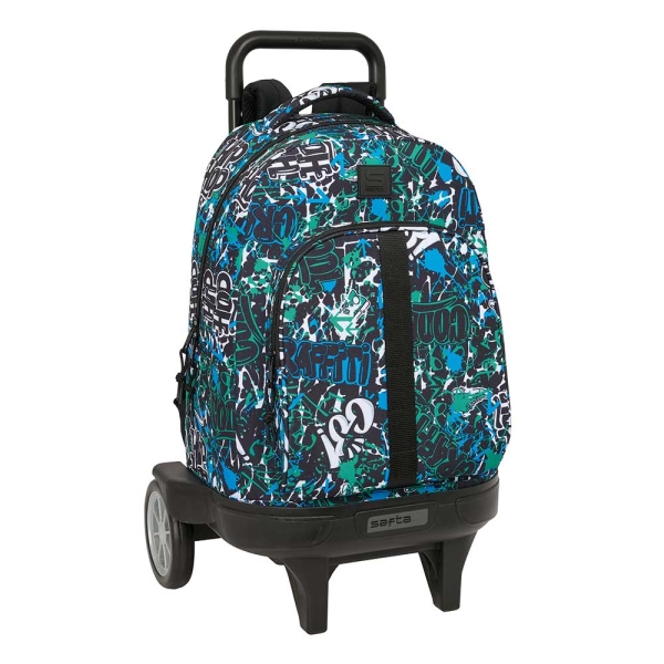 Safta Graffiti Go Mochila con Carro - Portabotellas - Ruedas Antivibracion - Hombreras Acolchadas - Sistema de Bloqueo - 33L - Mochila Extraible - 330x220x450mm - Color Azul Oscuro