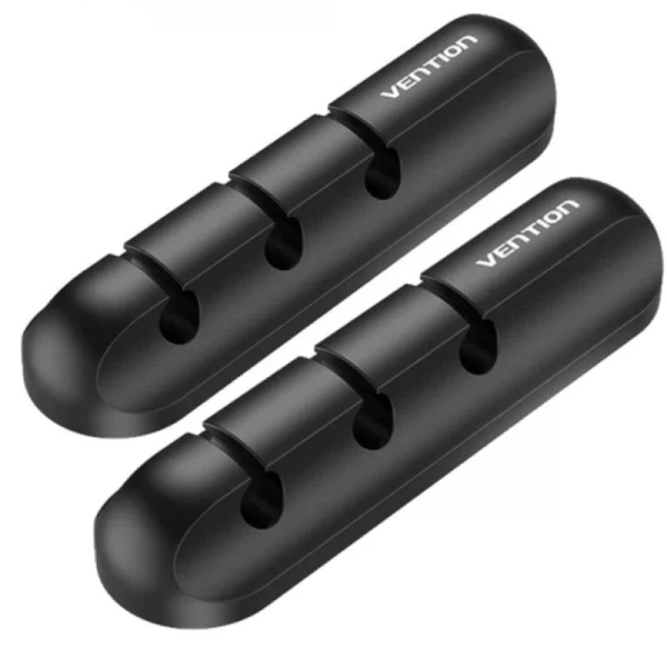 Vention Pack de 2 Organizadores de Cable - 3 Puertos - Silicona - Color Negro