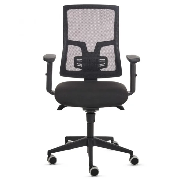 Fellowes Eleganza Silla de Oficina - Respaldo de Malla Transpirable Ajustable en Altura - Soporte Lumbar Ajustable - Reposabrazos Acolchados 2D - Ajuste por Elevacion de Gas - Tejido Ignifugo y Ruedas de 65mm - Color Negro