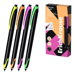 ErichKrause TipFlow Matic Accent Boligrafo Retractil - Modelos de Cuerpo Surtidos - Trazo 0.4mm - Color Negro · Pack de 12 uds.
